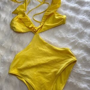 preowned, H&M yellow one piece bathing suit, size 6
